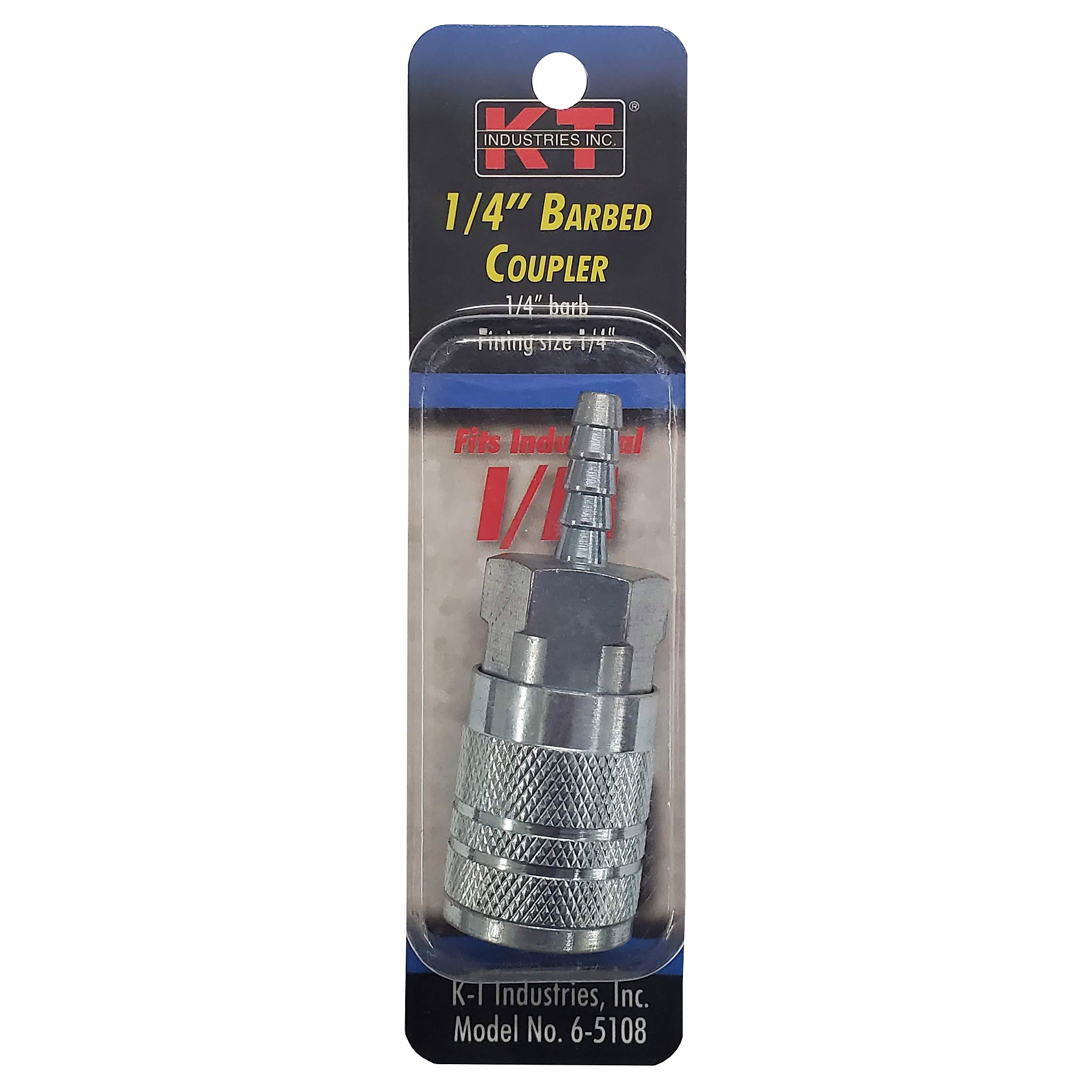 K-T Industries Industrial Coupler — 1/4in. Barb, Zinc-Plated Brass, Model# 6-5108